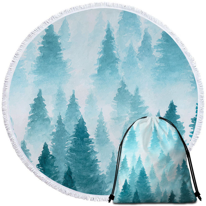 Art Painting of Pine Forest Beach Towels