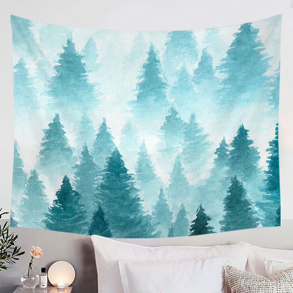 Art Painting of Pine Forest Hanging Fabric On Wall