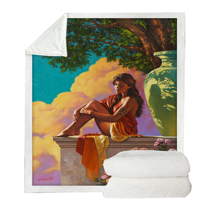 Art Painting of Roses and Beautiful Girl Sherpa Blanket