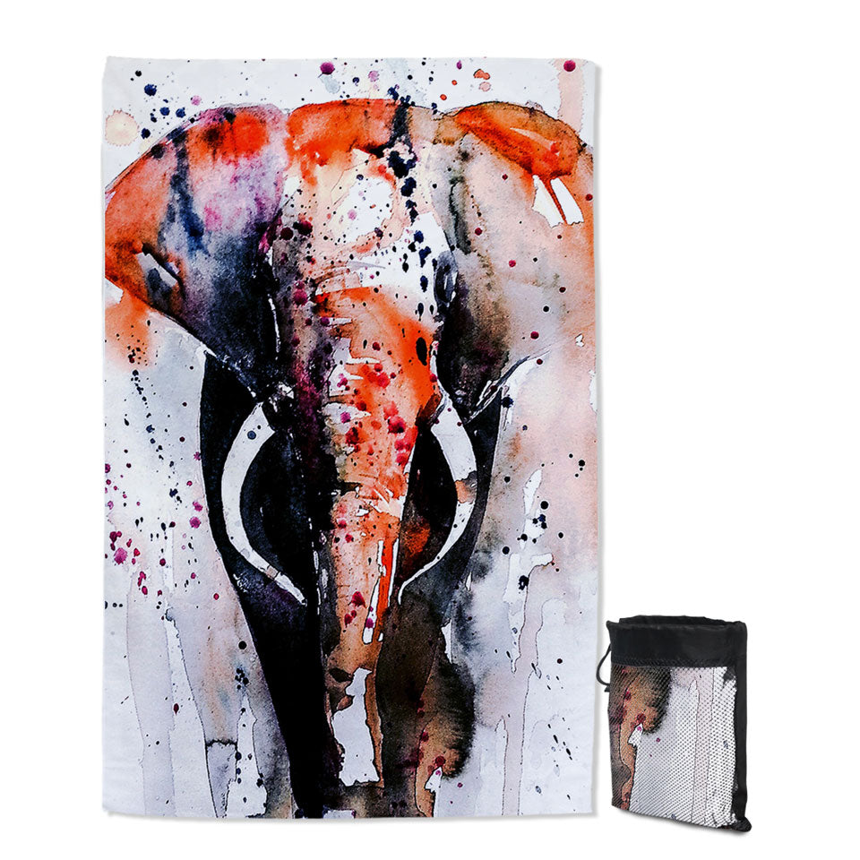 Art Pool Towel Features Painting Dark Colored Elephant