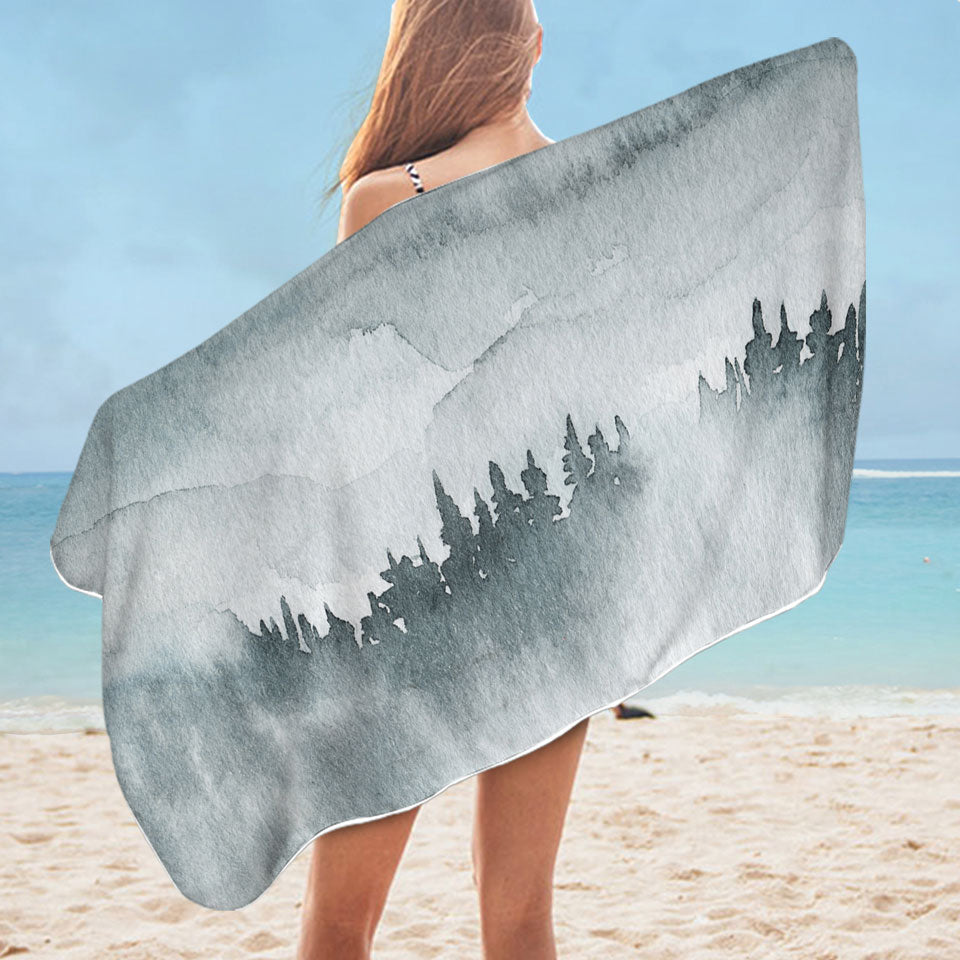 Art Pool Towels Forested Mountain Fog