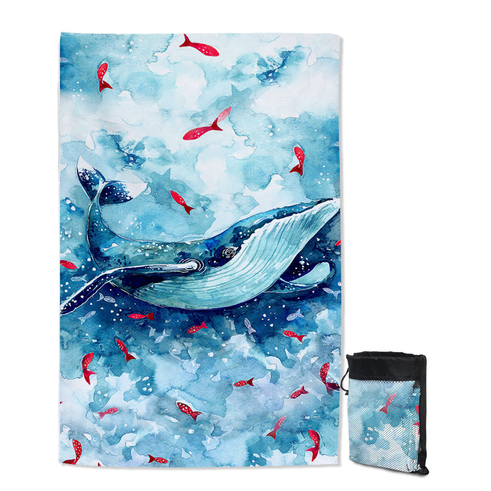 Art Quick Dry Beach Towel Painting Fish and Whale
