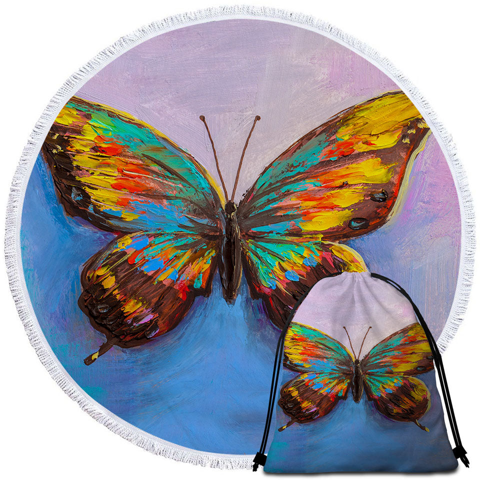 Art Round Beach Towel Painted Butterfly