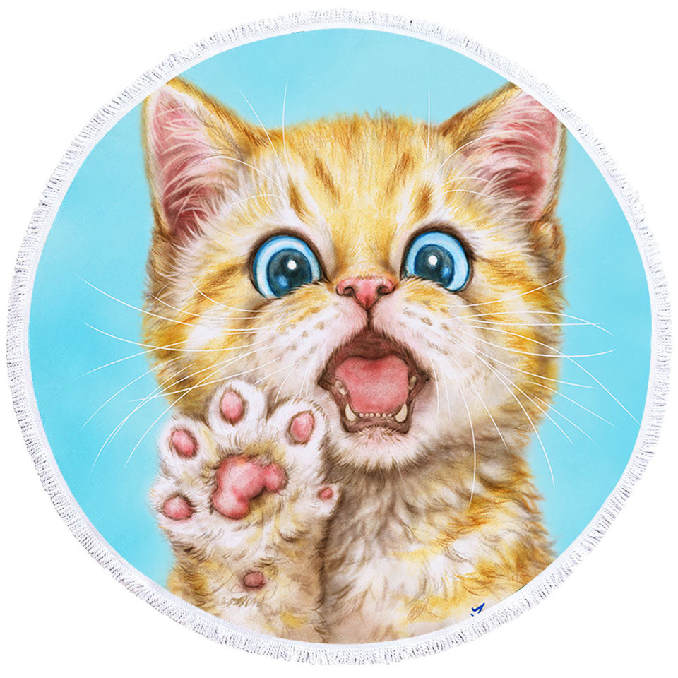 Art Round Towel with Drawing Cats Beautiful Ginger Kitten