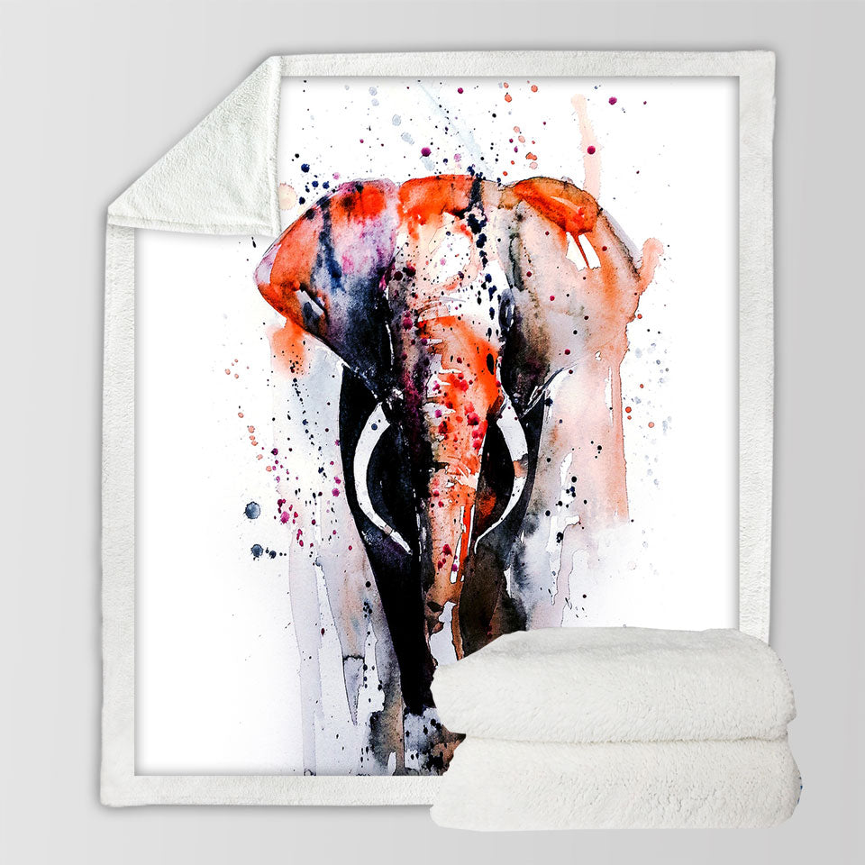 Art Sherpa Blanket with Painting Dark Colored Elephant