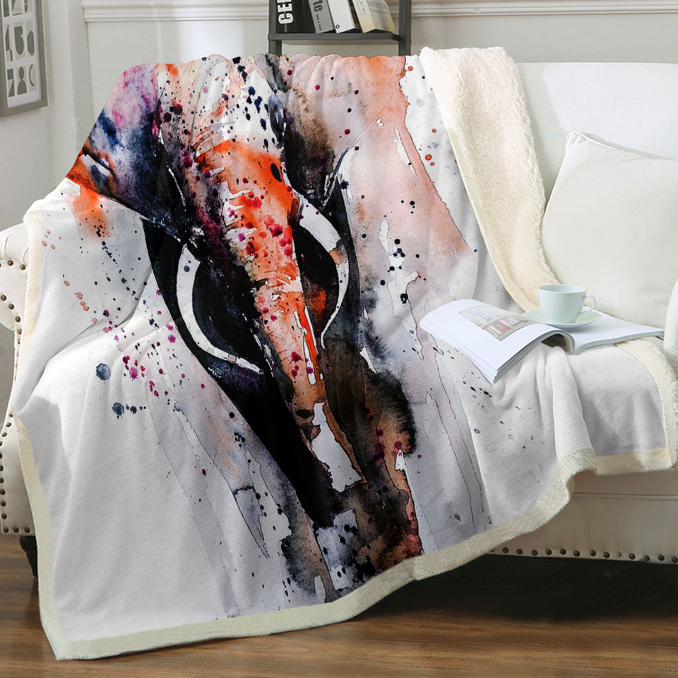 Art Throw Blankets Features Painting Dark Colored Elephant