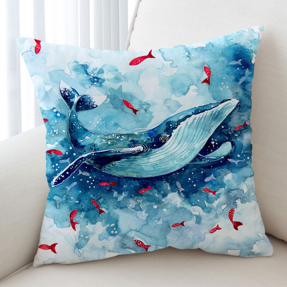 Art Throw Pillow Painting Fish and Whale