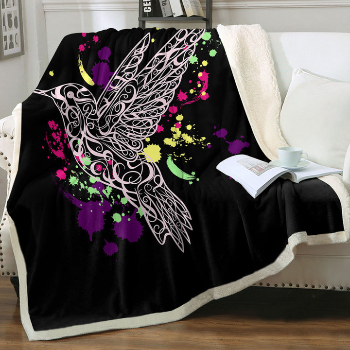 Art Throws with Multi Colored Splashes and Pinkish Hummingbird