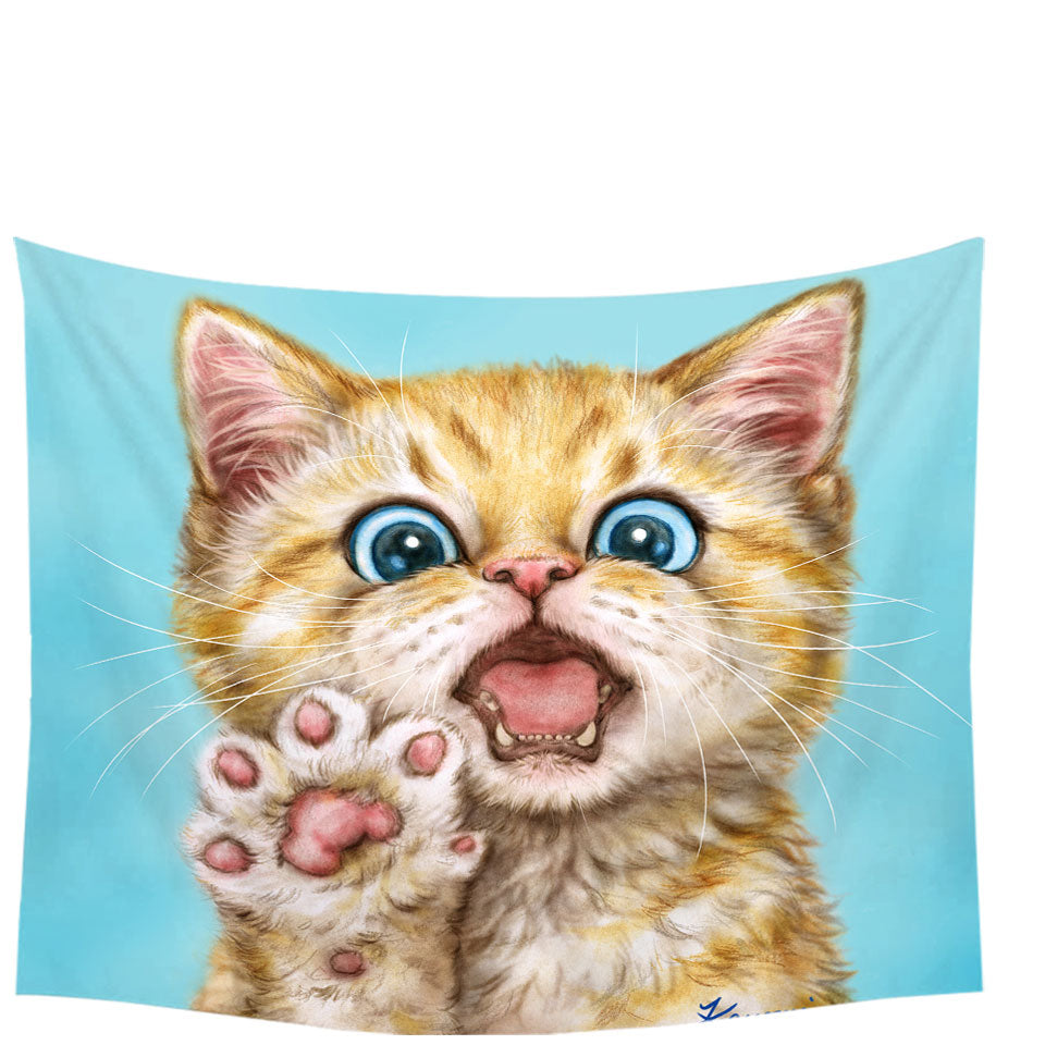 Art Wall Decor Drawing Cats Beautiful Ginger Kitten Tapestry
