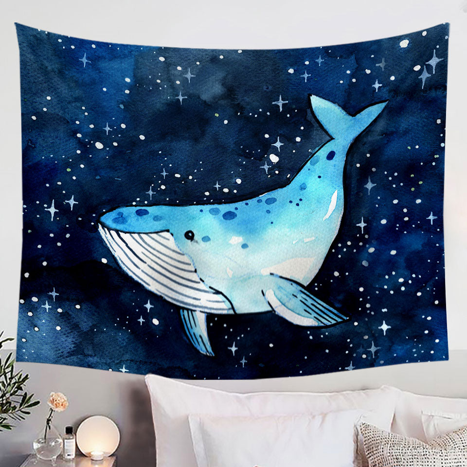 Art Wall Decor Prints Tapestry of Blue Whale over the Night Skies