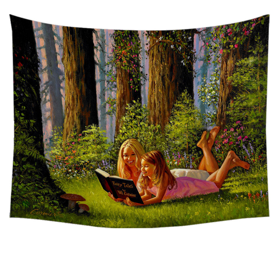 Art Wall Decor Tapestries Special Moments Mother and Daughter in the Forest