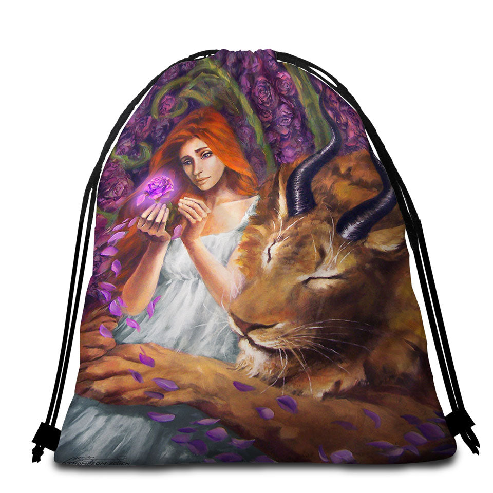 Art by Ruth Thompson Fairytale Beauty and Beast Beach Towel Bags