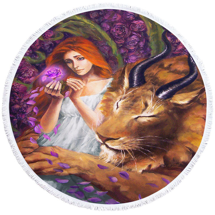 Art by Ruth Thompson Fairytale Beauty and Beast Round Beach Towel
