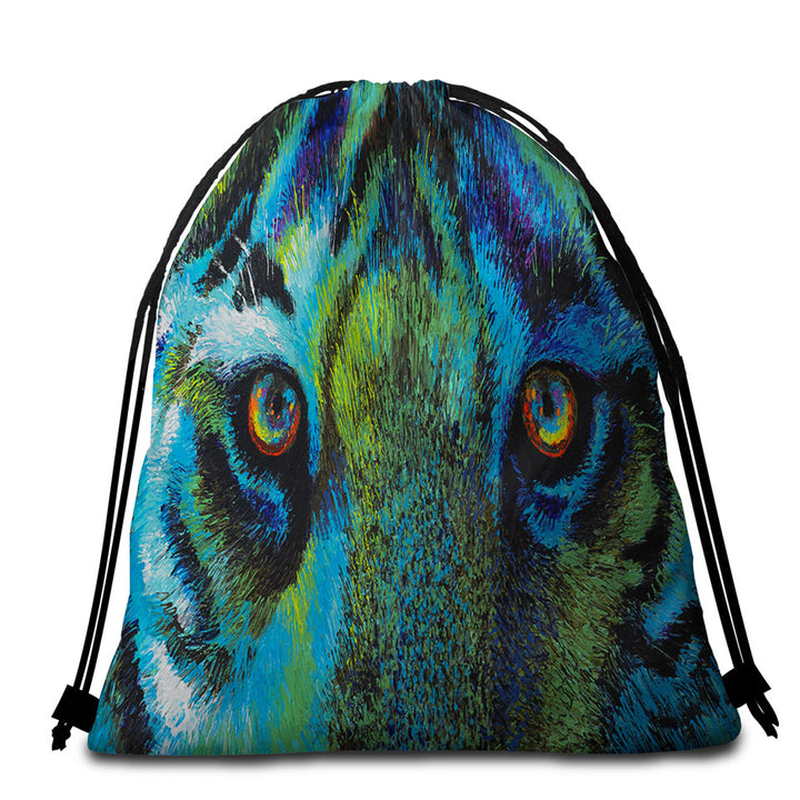 Artistic Animal Design Tiger Eyes Beach Towels and Bags Set