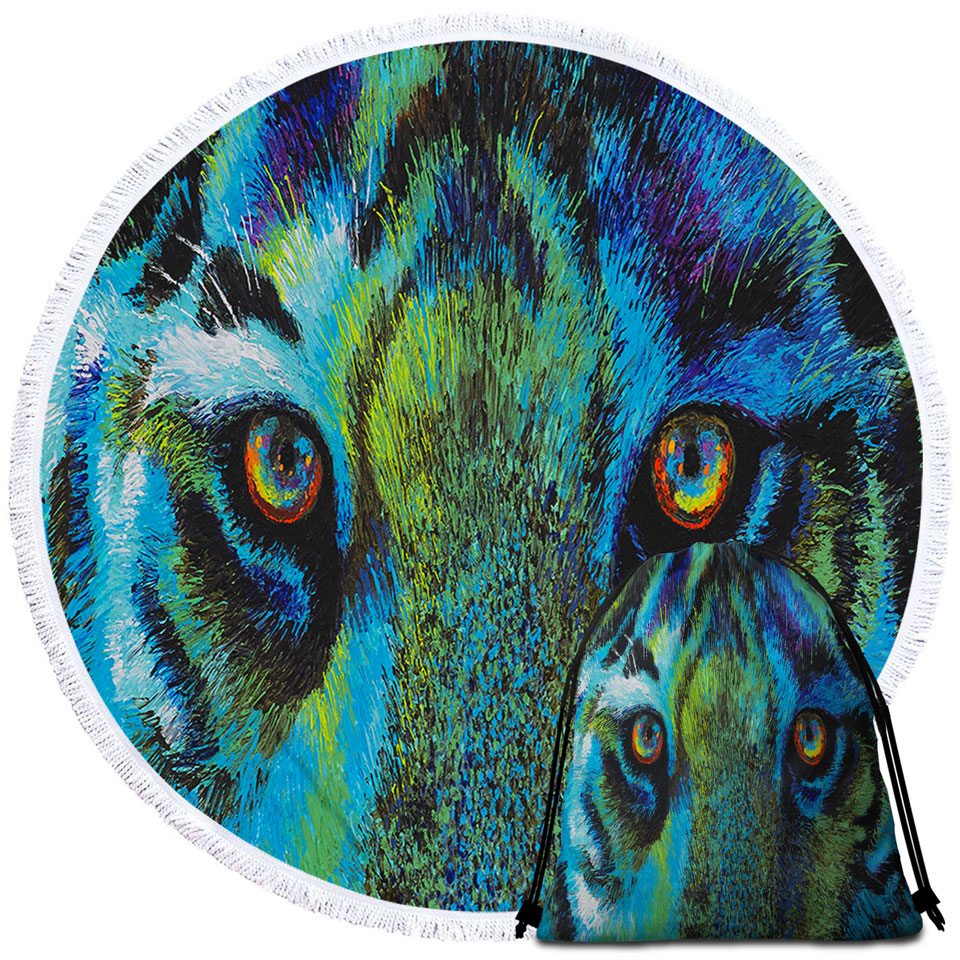 Artistic Animal Design Tiger Eyes Circle Beach Towel