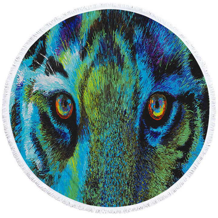 Artistic Animal Design Tiger Eyes Round Beach Towel