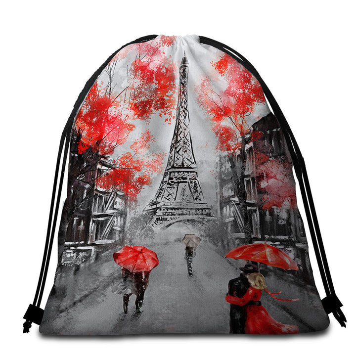Artistic Autumn Red Eiffel Tower Beach Towel Bags