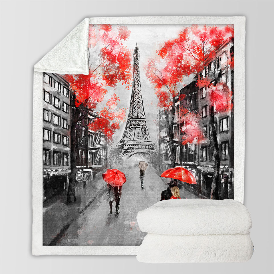 Artistic Autumn Red Eiffel Tower Blankets