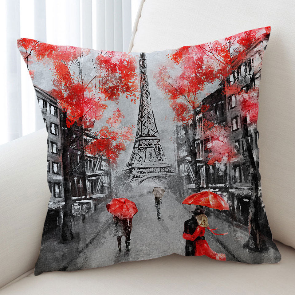 Artistic Autumn Red Eiffel Tower Cushion Cover