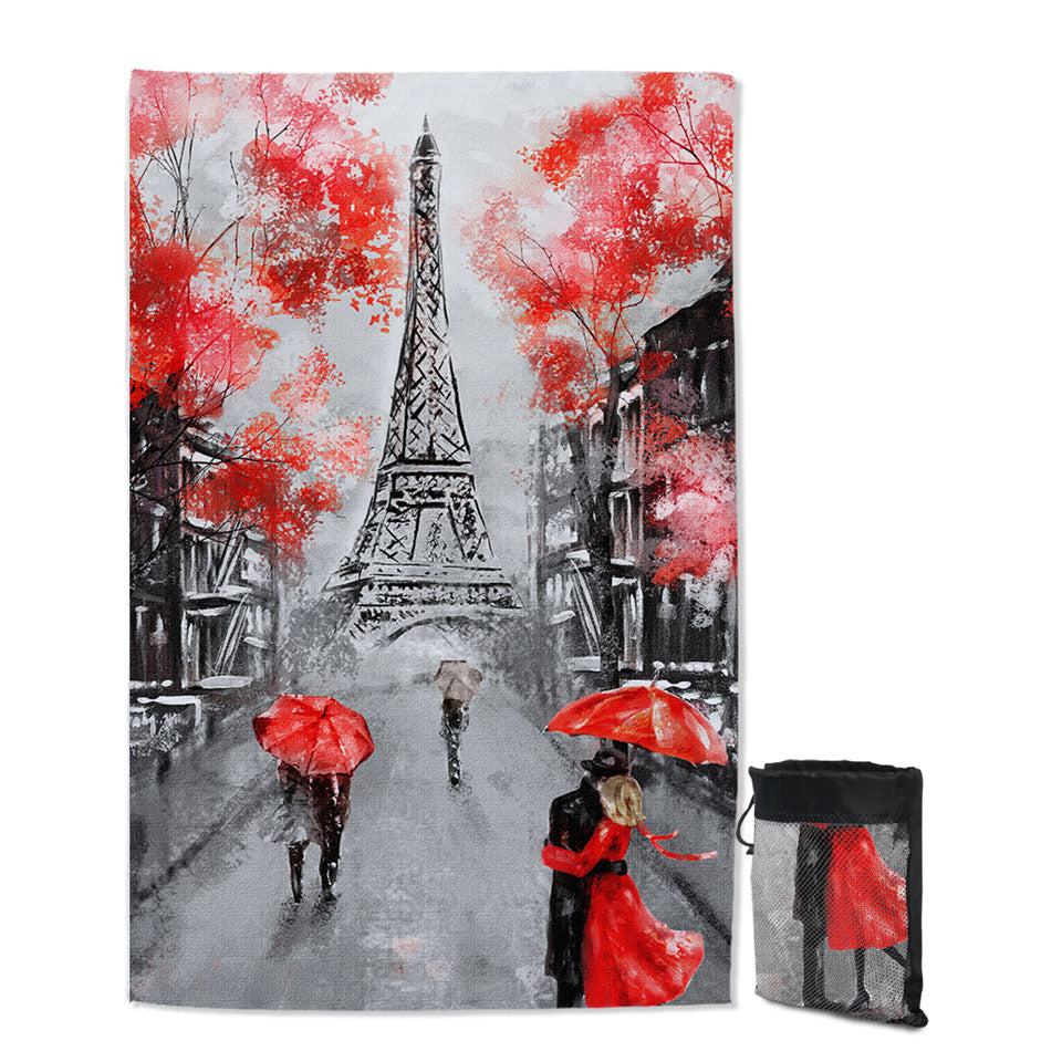 Artistic Autumn Red Eiffel Tower Thin Beach Towels