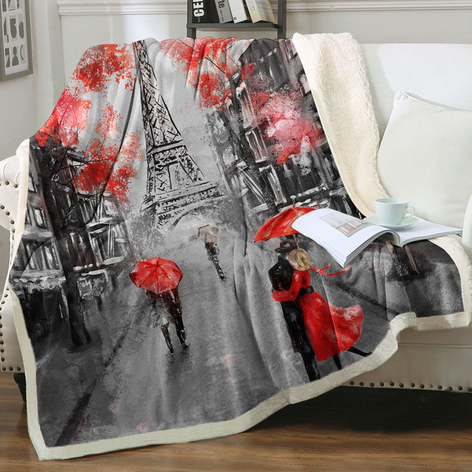 Artistic Autumn Red Eiffel Tower Throw Blanket