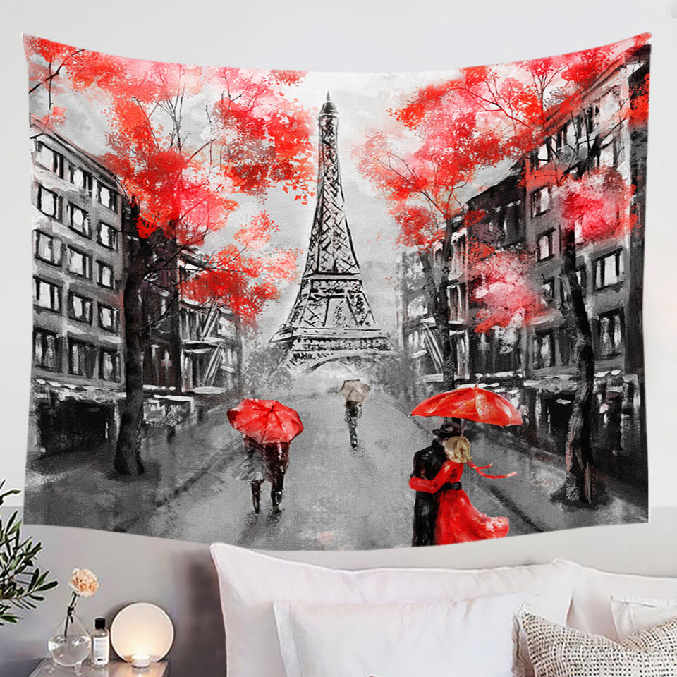 Artistic Autumn Red Eiffel Tower Wall Decor Tapestry