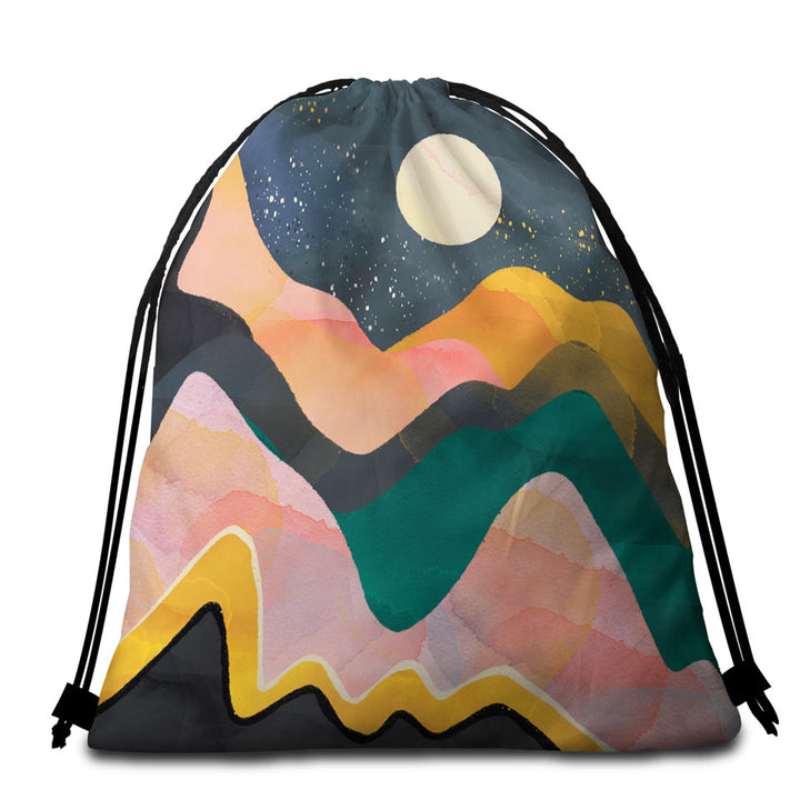Artistic Beach Bags and Towels Mountains under a Full Moon