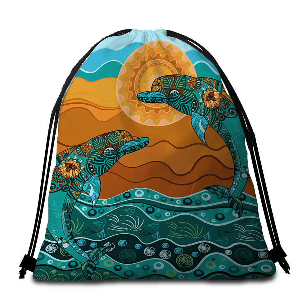 Artistic Beach Bags and Towels Ocean and Dolphins