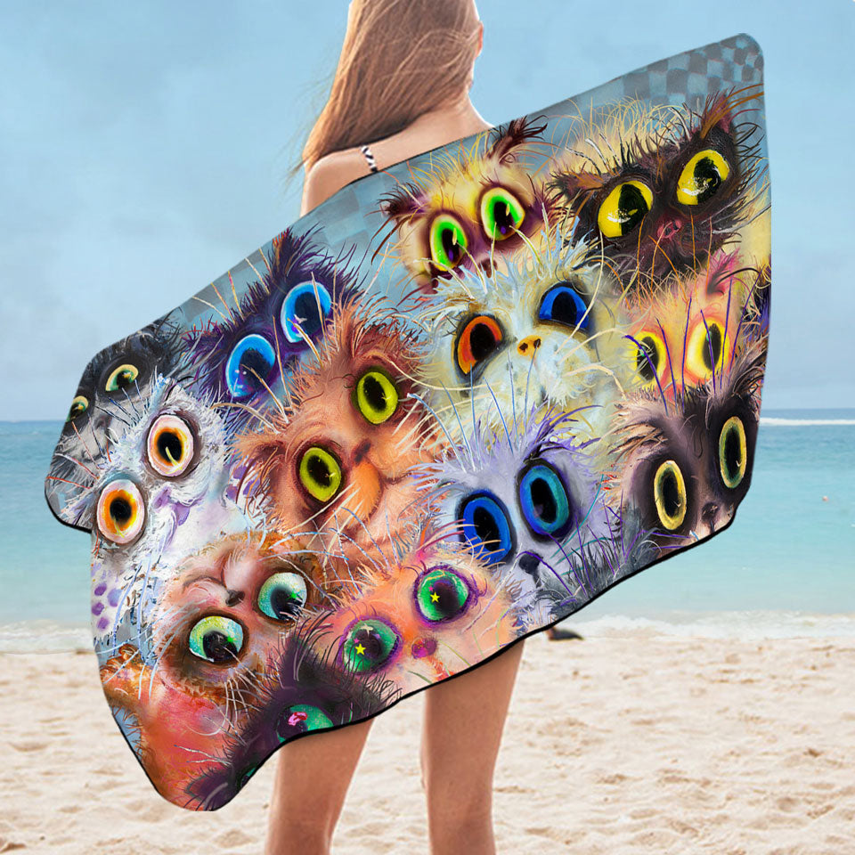 Artistic Beach Towel Big Cats Eyes