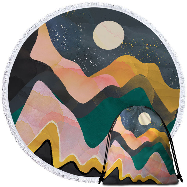 Artistic Beach Towels Mountains under a Full Moon