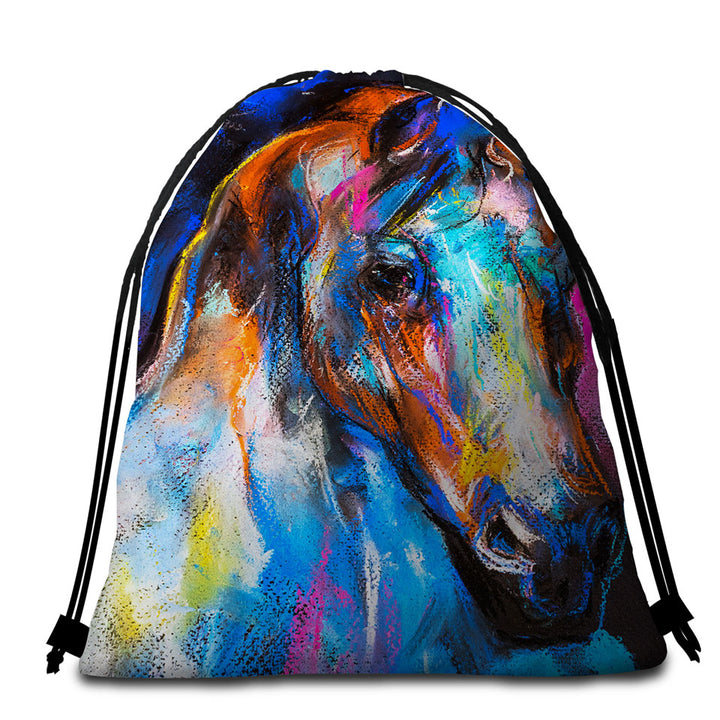 Artistic Beach Towels and Bags Set Horse Painting