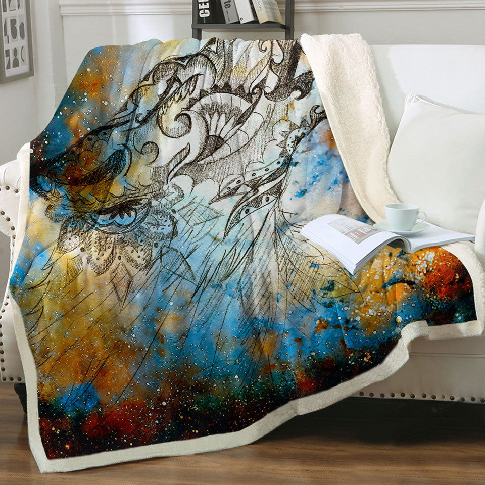 Artistic Blankets Native American Wolf Sprit