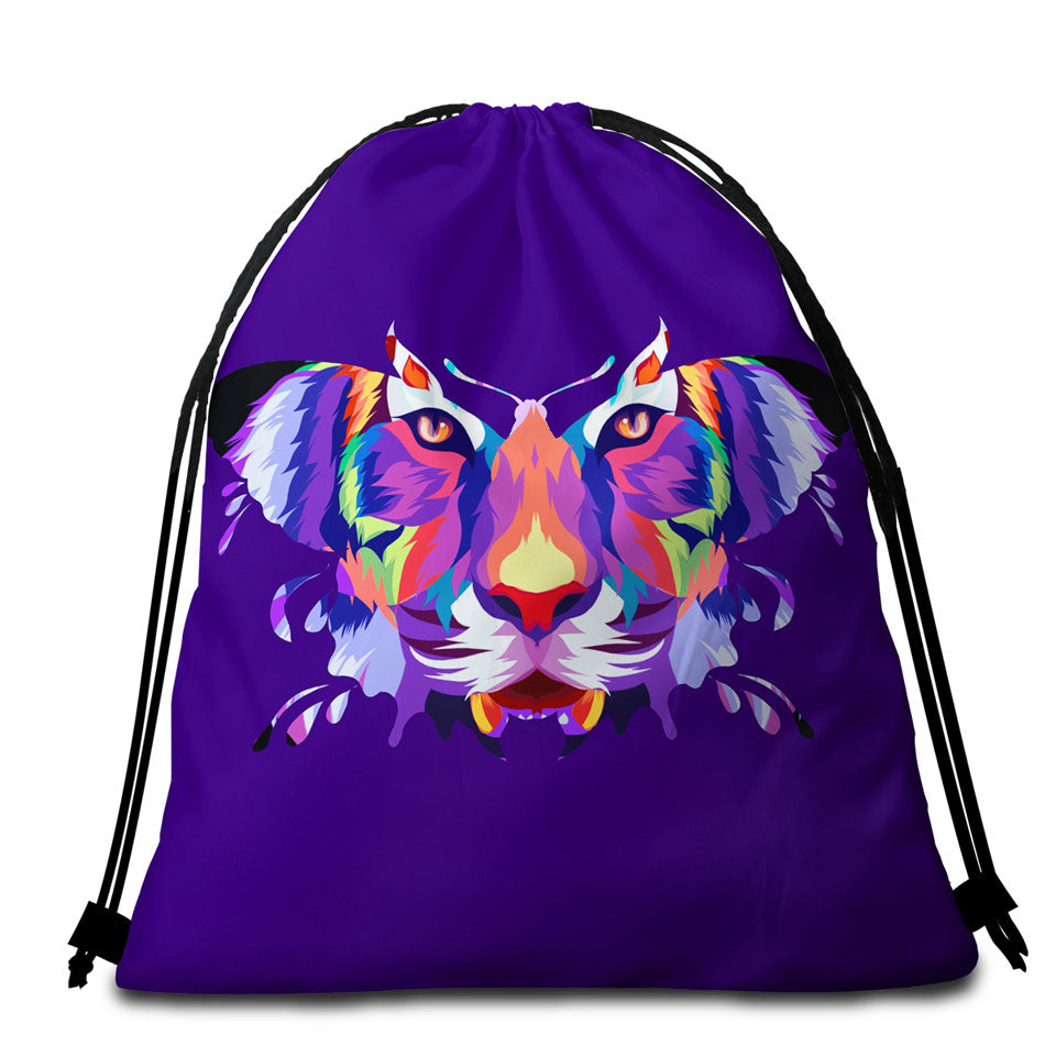 Artistic Colorful Butterfly Tiger Beach Towel Bag