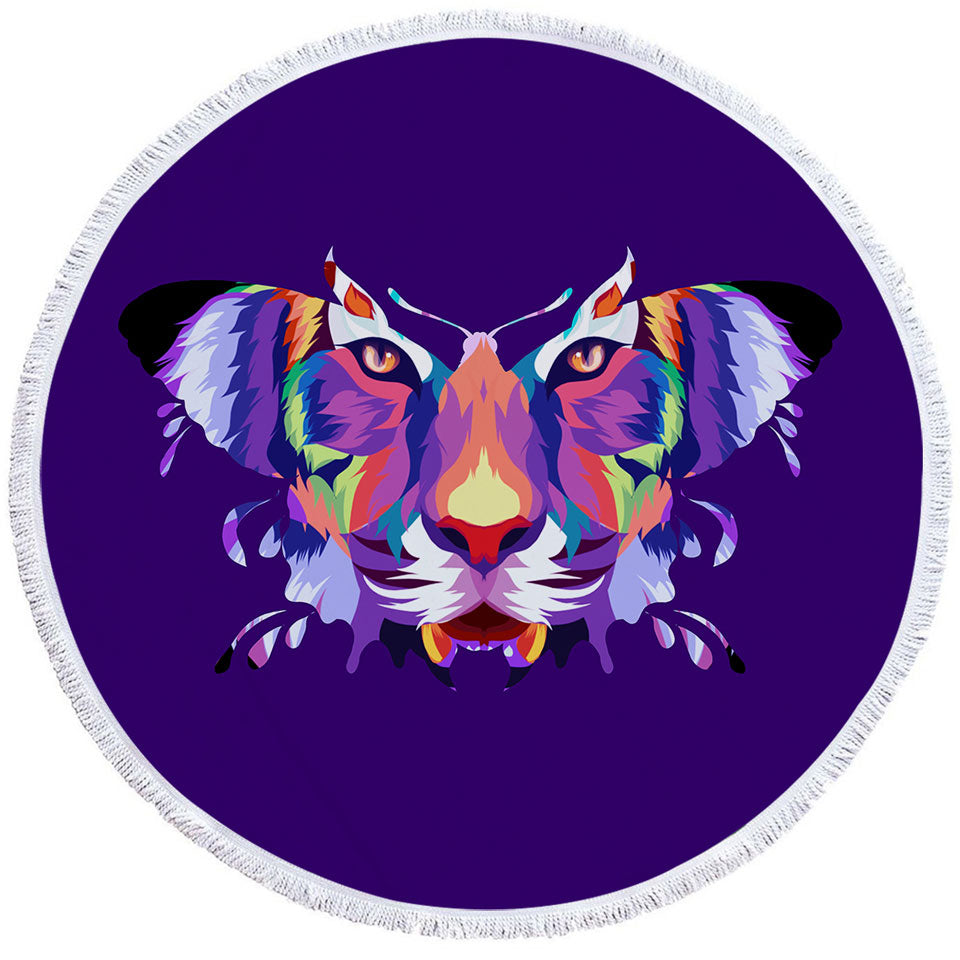 Artistic Colorful Butterfly Tiger Circle Beach Towel