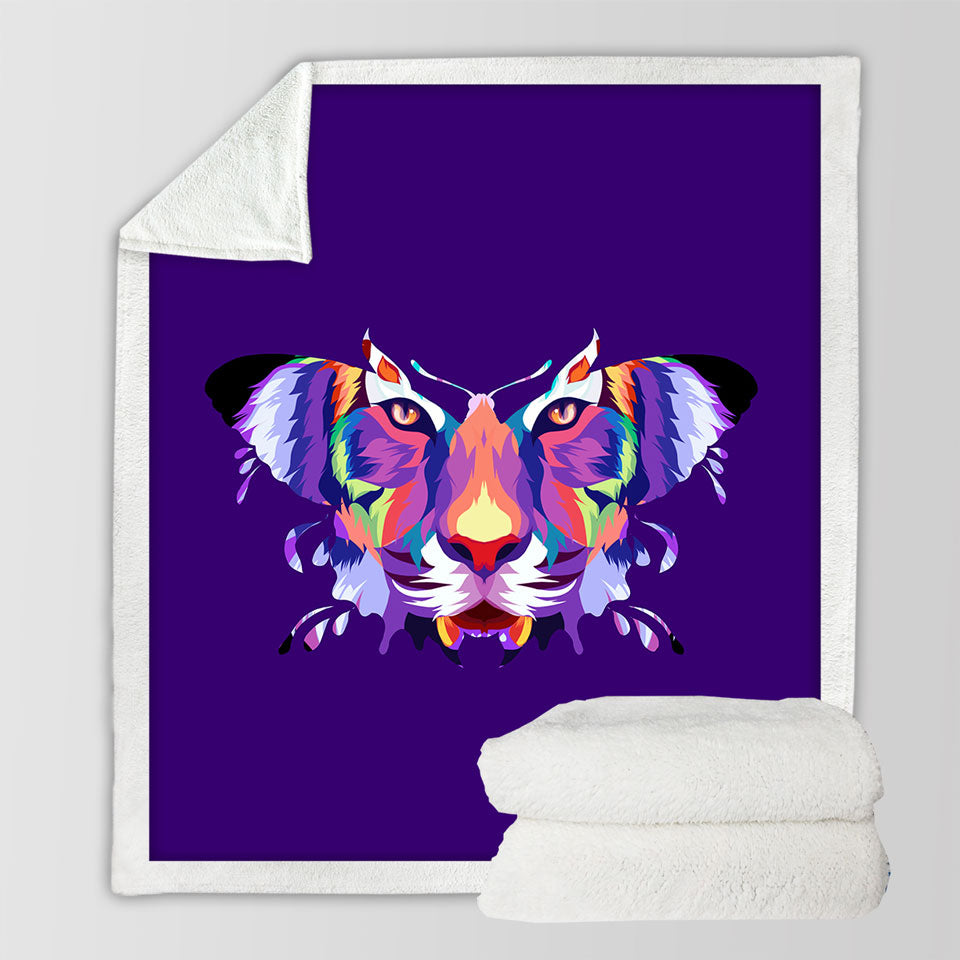 Artistic Colorful Butterfly Tiger Sherpa Blanket