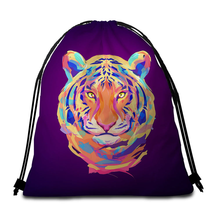 Artistic Colorful Tiger Beach Towels and Bags Set