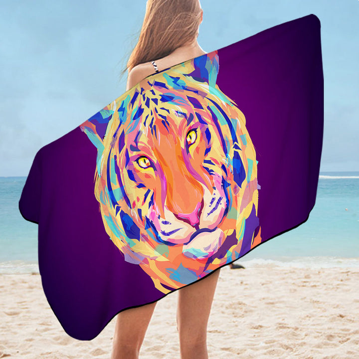 Artistic Colorful Tiger Pool Towel