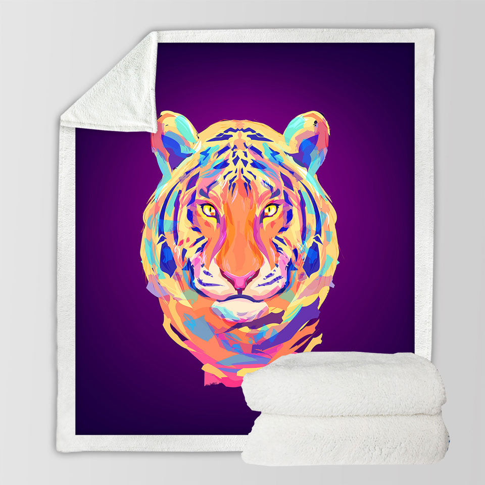 Artistic Colorful Tiger Throw Blankets