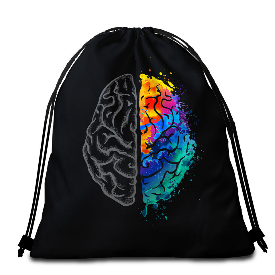 Artistic Colorful and Grey Human Brain Beach Bags and Towels