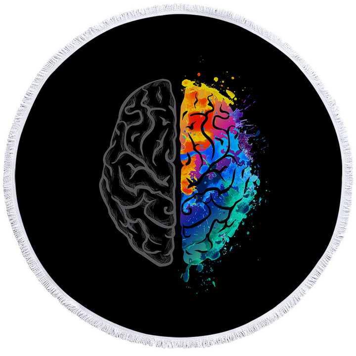 Artistic Colorful and Grey Human Brain Circle Beach Towel