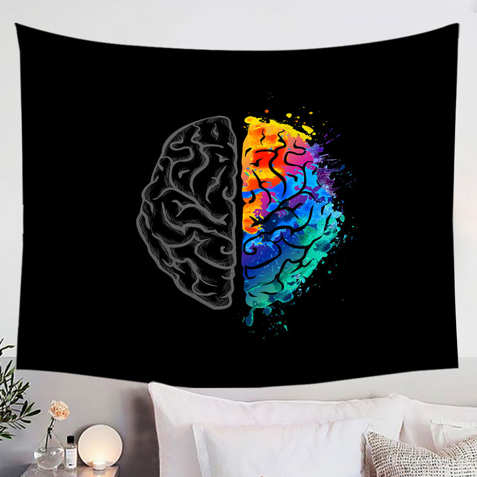 Artistic Colorful and Grey Human Brain Tapestry Wall Hanging
