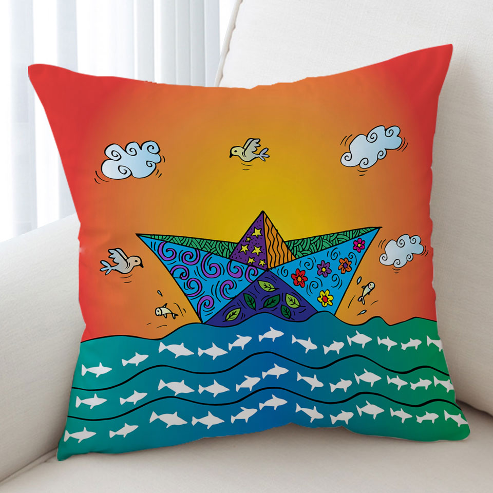 Artistic Cushions Multi Colored Origami Boat