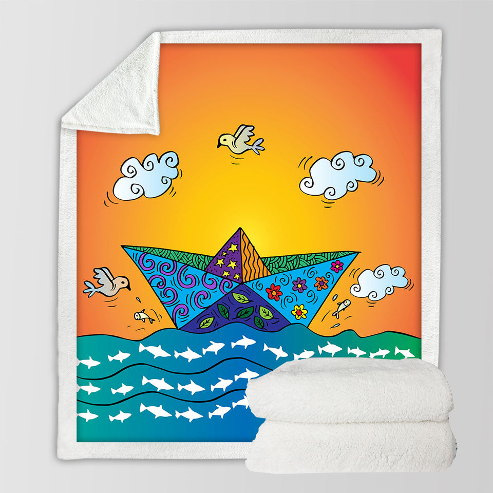 Artistic Decorative Blankets Multi Colored Origami Boat