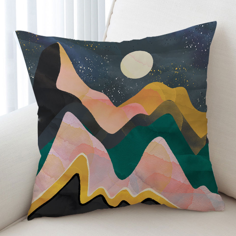 Artistic Decorative Pillows Mountains under a Full Moon