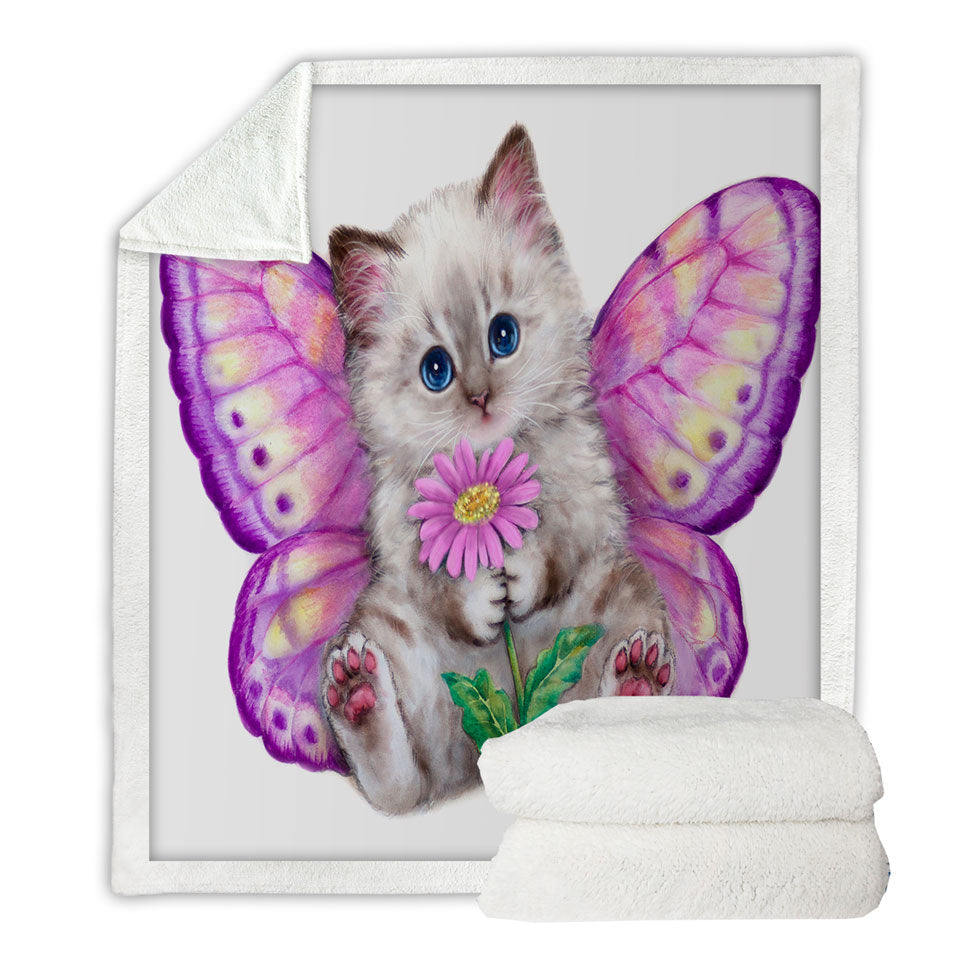 Artistic Designs Girly Fleece Blankets Purplish Butterfly Kitten