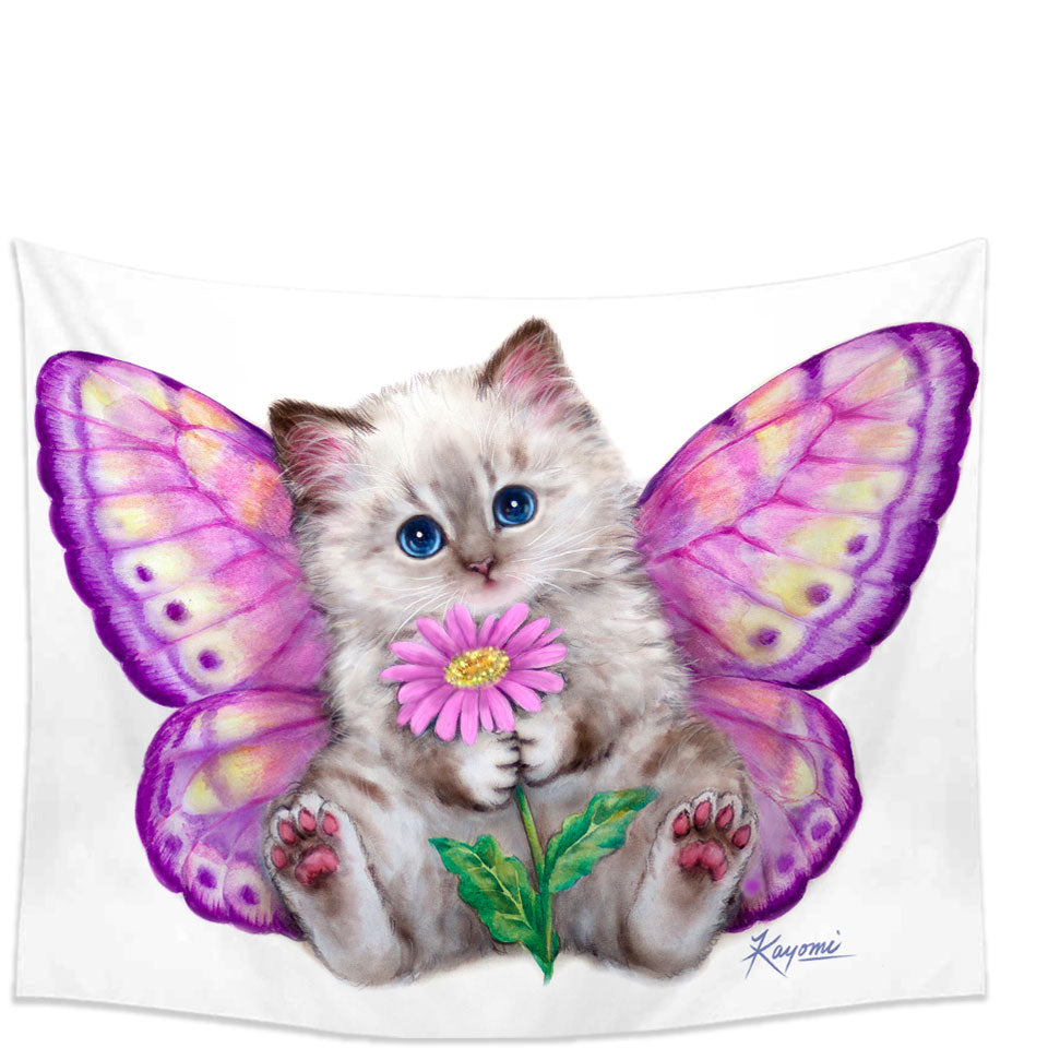 Artistic Designs Girly Tapestry Wall Decor Purplish Butterfly Kitten