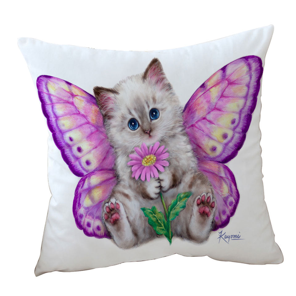 Artistic Designs Girly Throw Pillows with Purplish Butterfly Kitten