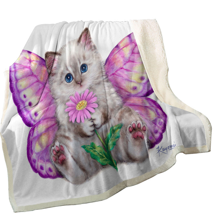 Artistic Designs Girly Throws Purplish Butterfly Kitten