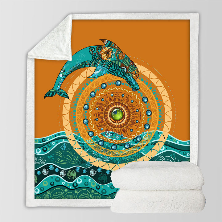 Artistic Dolphin over the Sun Throw Blanket