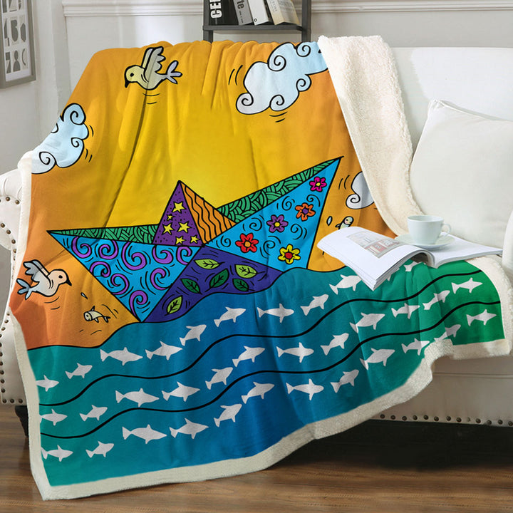 Artistic Fleece Blankets Multi Colored Origami Boat